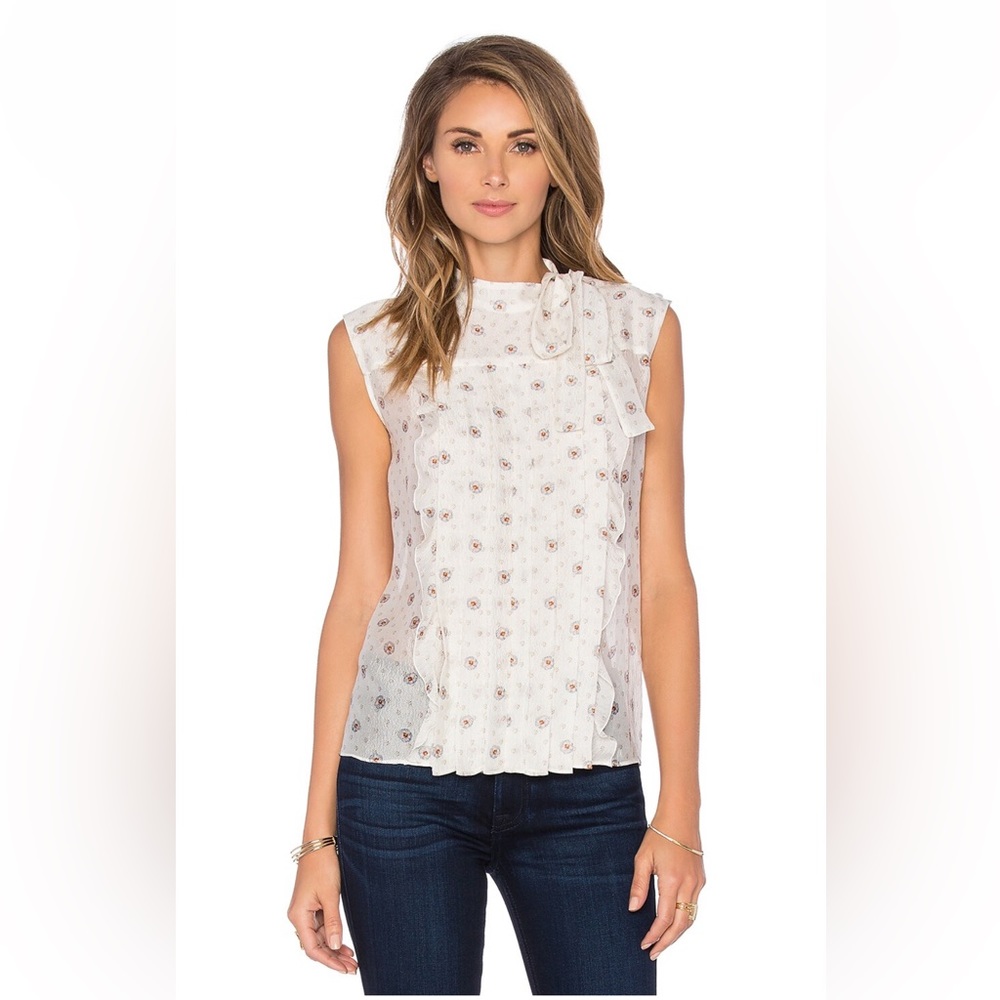 Cacharel tie neck floral blouse size FR 38/US 6. 100% Silk